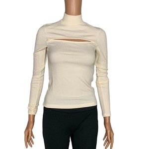 Sanctuary Women's Cut It Out Mock Neck Ribbed Pullover Top Moon Light Size XXS